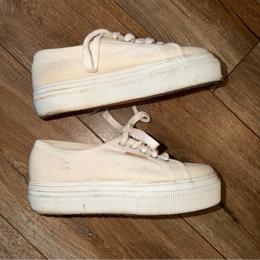 Superga Platform Sneakers Womens EU 38 US 7.5 White Canvas Casual Fashion Shoes
